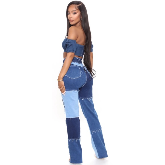 Patchwork Straight Leg Jeans + Patchwork Tube Top - Picture 7 of 11